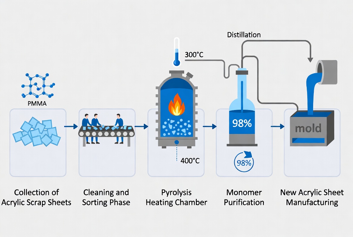 Acrylic PMMA Depolymerization Recycling Process Diagram