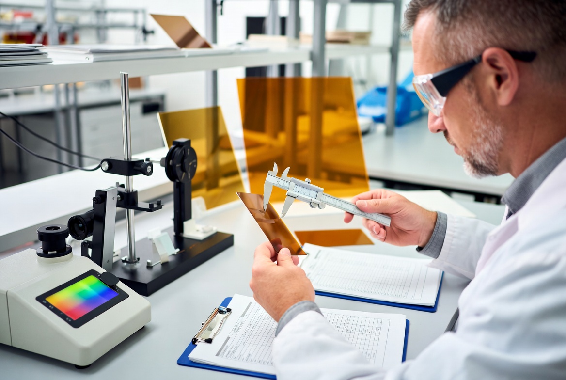 Quality Control Inspector Testing ABS Sheet Samples